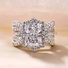 2 Pieces/Set Of Creative, Individual, Classic Princess-Style Inlaid Synthetic Zirconia Cross-Stackable Ladies' Rings, Festival And Anniversary Gifts, Daily Casual Jewelry - Bạc - Xem 9