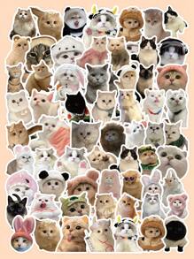 60pcs/Pack Cat Stickers, Creative Design, Suitable For Diary, Planner, Notebook, Laptop, DIY Decoration, Can Be Used To Decorate Living Room, Study, Window, Bedroom - Multicolor - View 1