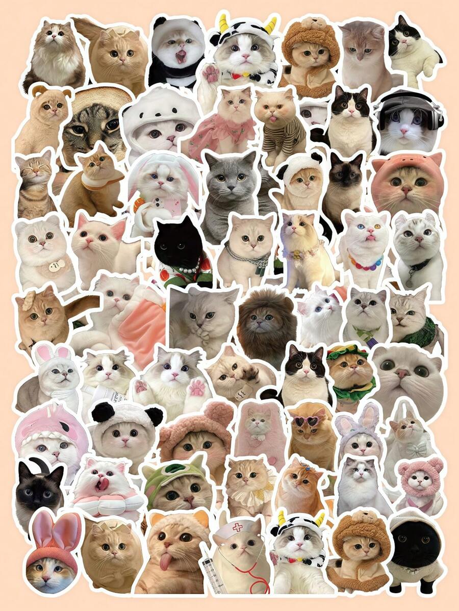 60pcs/Pack Cat Stickers, Creative Design, Suitable For Diary, Planner, Notebook, Laptop, DIY Decoration, Can Be Used To Decorate Living Room, Study, Window, Bedroom - Multicolor - View 1