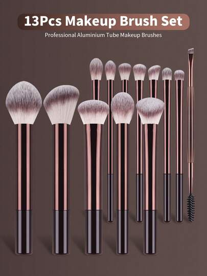 13件套专业化妆刷套装，超柔软刷毛，包含散粉刷/腮红刷/遮瑕刷/眉刷/斜角刷/眼影刷，新手友好型综合化妆工具套装，粉底刷、遮瑕刷、腮红刷、修容刷、腮红刷、古铜粉刷、散粉刷、粉底刷、腮红刷