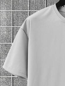 Conjunto Hombre, Hombres sólido gota hombro manga corta camiseta y pantalones cortos 2pcs / Set - Gris - Ver 4