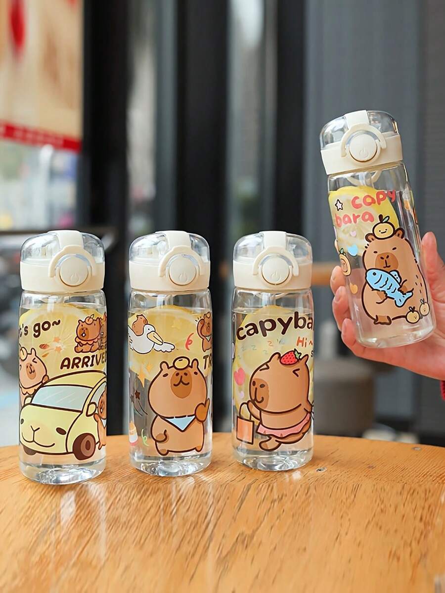 1 个可爱水豚塑料水瓶,13.53 盎司 - 防漏带吸管,圆形,非常适合节日和日常使用,圣诞节、感恩节、万圣节等节日设计,节日水瓶 | 俏皮设计 | 防漏瓶 - 彩色 - 查看 1