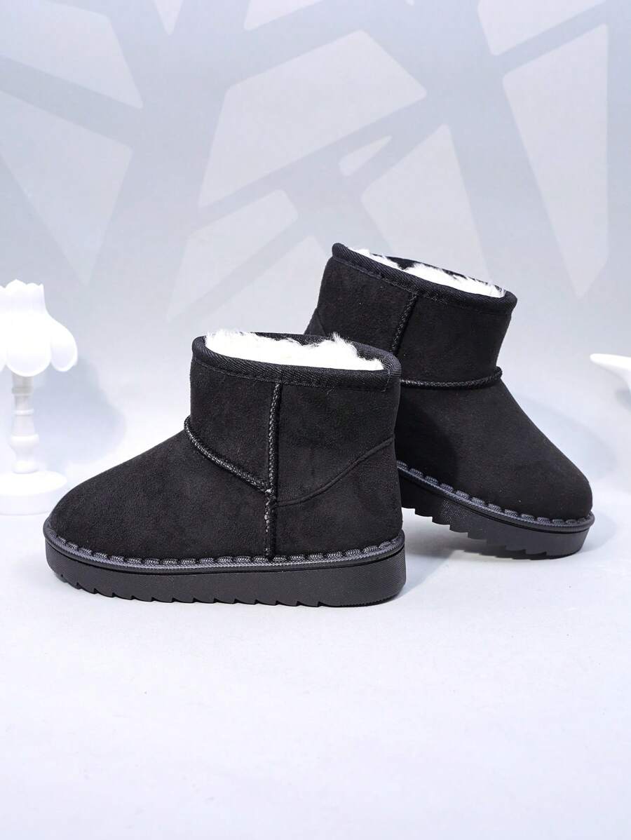 Autumn/Winter Children Snow Boots, Mid-Large Kids Flat Shoes, Plush Thick Bottom Girls Boots, Warm Boys Ankle Boots, Toddler Short Boots - Black - View 1