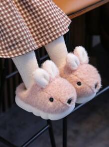 A Pair Of Cute Cartoon Rabbit Children's Autumn And Winter Plush Slippers For Indoor And Outdoor Leisure, Comfortable And Non Slip Soft Bottom Home Slippers