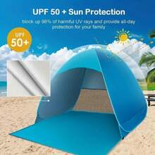 Compact & Durable Pop-Up Beach Tent With 50+ UPF Sun Protection, Portable All-Season Shelter For Outdoor, Pool, Or Holiday Gifts (Blue), Beach Tent Sun Protection, Sturdy Pole Support, Blue. - 藍色 - 查看 4