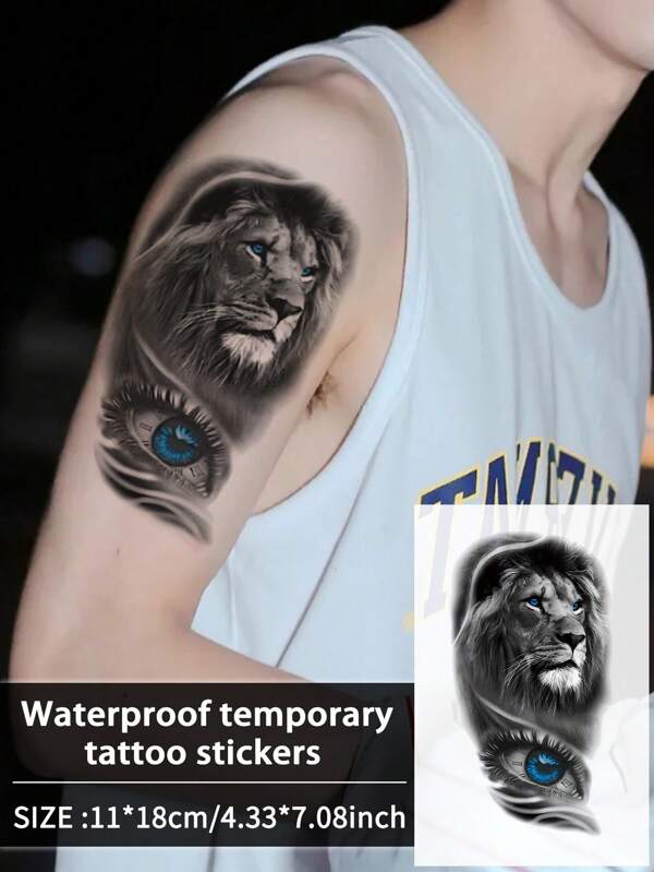 1Pc Fake Tattoo Temporary Tattoo Lion Western Pattern Waterproof Sweatproof Disposable For Women And Men Face, Arm, Waist, Chest, Leg, Abdomen, Neck, Hand, Finger, Back For Dancing Party Stage Performance Modernist Body Art