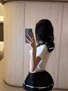 (蝴蝶结需自行系)女士情趣内衣JK制服日系水手服百褶裙短裙套装