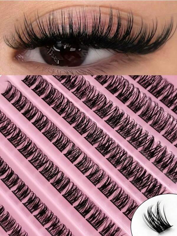 LIMEIKAI 120pcs D-Curl Thick & Dense False Eyelashes, Natural Look, 8-16mm Length, DIY Soft Fluffy Lash Extensions