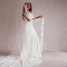 1pc Bridal Lace Trim Veil With Train, Wedding Chapel Veil, Wedding Accessory, Wedding Gift - Multicolor - View 2