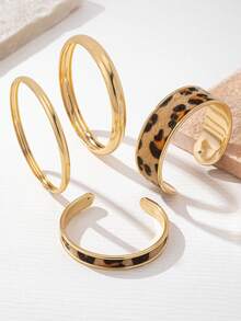 4pcs Set Luxury Fashion Niche Leopard Print Combination Solid Bangle Bracelets, Suitable For Banquet, Party, Daily Wear, Romantic Gift - Multicolor - View 4