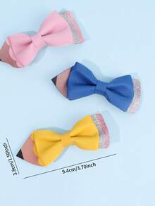 2/6PCS Back To School Hair Bow For Girls ,Pencil Shape Bow Hair Clips For First Day Of School ,Cute Hairpin Hair Accessories For School Supply,Teather'day Gifts(Pink,Yellow,Blue) - Multicolor - View 9