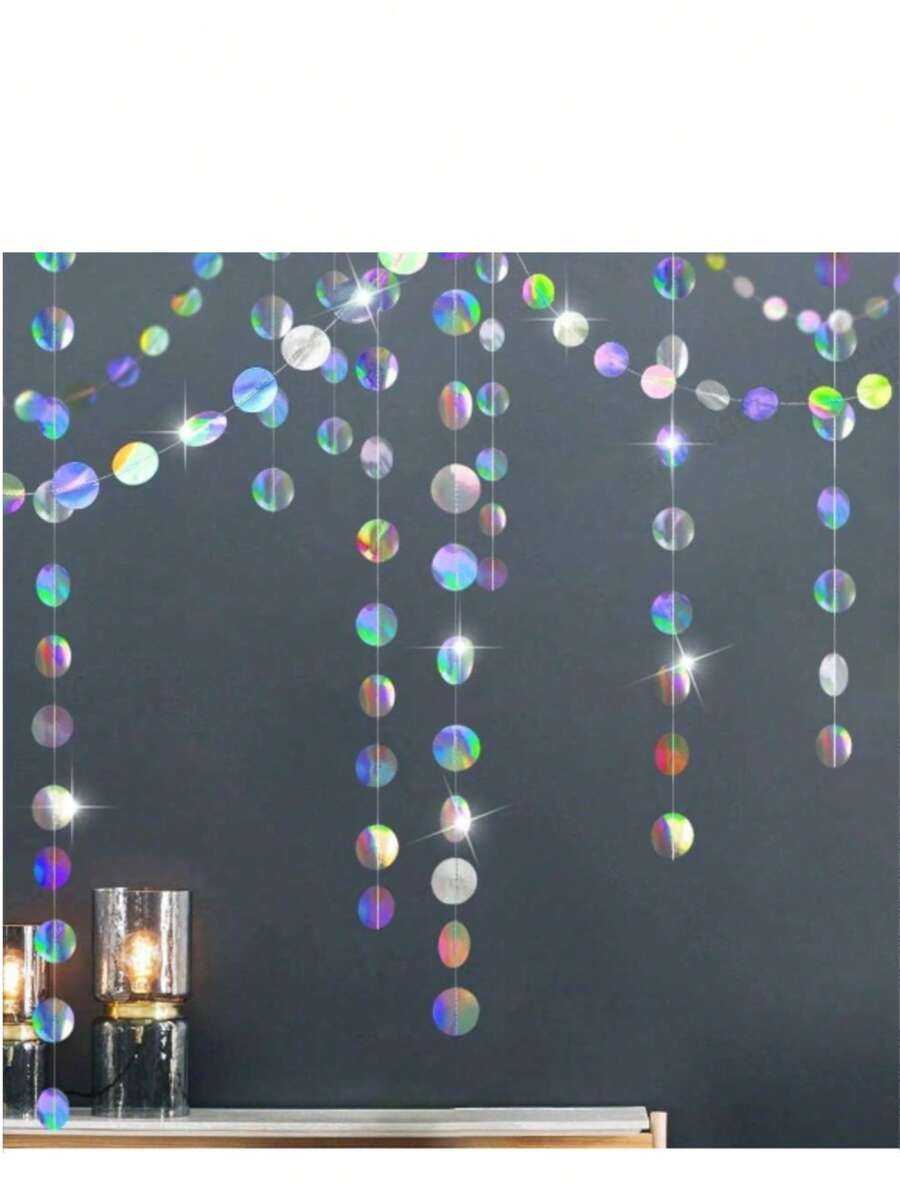 Disco Holographic Floral Wreath, Rainbow Party Supplies, Hanging Streamers Backdrop, Unicorn & Mermaid Theme For Kids Birthday, Baby Shower, Graduation, Bachelorette Party, Wedding Decoration