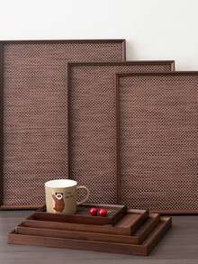 1 套木制托盘和餐垫，棕色豪华托盘套装，茶盘，托盘 - 紫紅色 - 查看 4