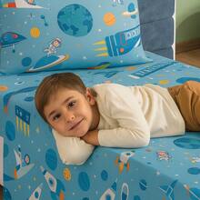3-Piece Children's Sheet Set, Fun, Colorful Prints, Elastic - Astronaut - View 3