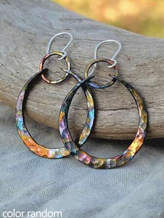 2pcs Geometric Hollow Pendant Earrings, Multi-Color Metal, Minimalist Design For Women, Party Wear
