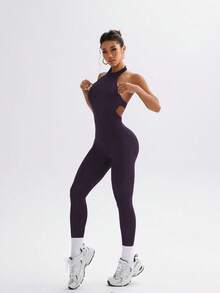 FWH Phong cách thể thao Hot Girl Fitness Life mới, gợi cảm, cơ bản, kiểu dáng Châu Âu và Mỹ, nâng mông, thanh lịch, vòng ba căng tròn, kiểu học viện, co giãn, ôm sát, cổ yếm, hở lưng, lãng mạn, không tay, thanh lịch, cạp cao, phong cách đường phố, cổ điển, thường ngày, đạp xe, ôm sát, tập luyện, thời trang, áo liền quần yoga, đồ định hình cơ thể mùa hè - Bold Plum - Xem 8