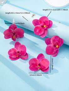 5 件套精美塑料花项链耳环手链戒指套装，浪漫花卉首饰套装，热带花卉首饰适合度假、约会、夏季旅行 - 玫紅色花首飾套裝 - 查看 3