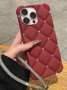 奢华亮片绗缝带闪亮肩带手机壳,适用于 17 15 Pro Max 13 14 12 11 16 - 紅色 - 查看 5