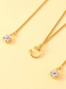 1pc Fashionable Silver Metal Chain Lip Stud, Rhinestone Tassel Face Jewelry, Gothic Style Accessory - Silver - View 5