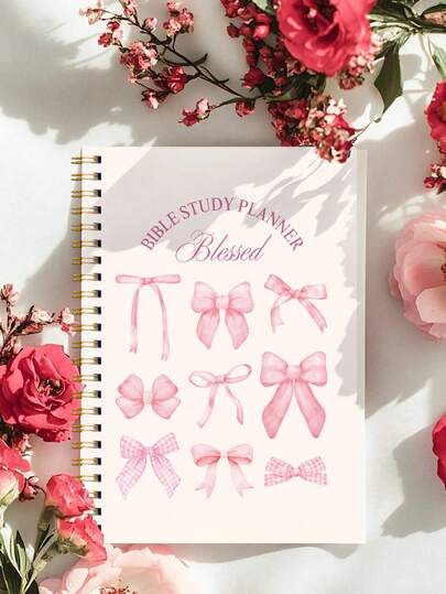 BUBU Cuaderno diario de estudio bíblico con lazo ROSA, 1 pieza. Planificador de estudio bíblico con método S.O.A.P. Diario de oración matutina personalizado para toma de notas y regalos basados en la fe para mujeres, hombres, útiles escolares, vuelta al colegio