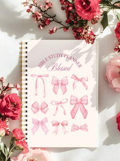 BUBU PINK Bow Daily Bible Study Journal Notebook, 1pc S.O.A.P Method Bible Study Planner Personalized Daily Morning Prayer Journal Note Taking & Faith Based Gifts For Women Men, School Supplies, Back To School