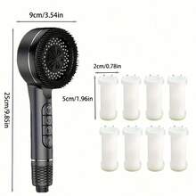 布拉格淋浴喷头，增压水压，多种喷洒模式可调 - 节水设计，内含8个替换滤芯！ABS材质浴室配件 | 强力增压过滤手持淋浴喷头