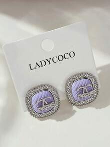 LADYCOCO 2 件时尚水晶字母耳环，适合女性珠宝搭配，奢华优雅个性化耳环，2025 年新款 - 銀色+紫色 - 查看 2