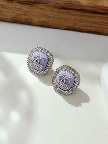 LADYCOCO 2 件时尚水晶字母耳环，适合女性珠宝搭配，奢华优雅个性化耳环，2025 年新款 - 銀色+紫色 - 查看 3