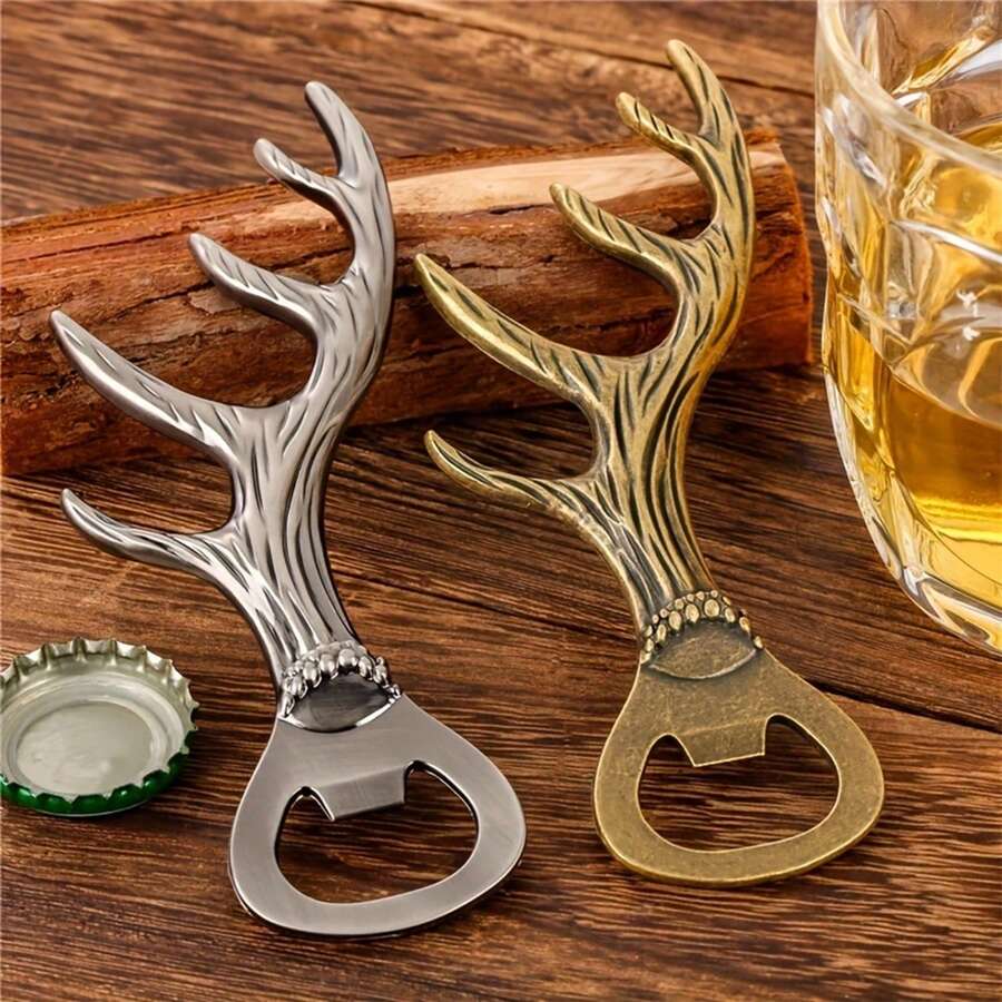 1pc Gold Deer Antler Bottle Opener, Creative Bottle Opener With Deer Antler Design, Suitable For Household Gatherings, Bars And Restaurants - Multicolor - View 1