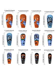 24 件万圣节指甲按压黑猫南瓜灯蜘蛛网棺材指甲和 1 个指甲锉条 + 1 片果冻胶指甲用品指甲 - 彩色 - 查看 5