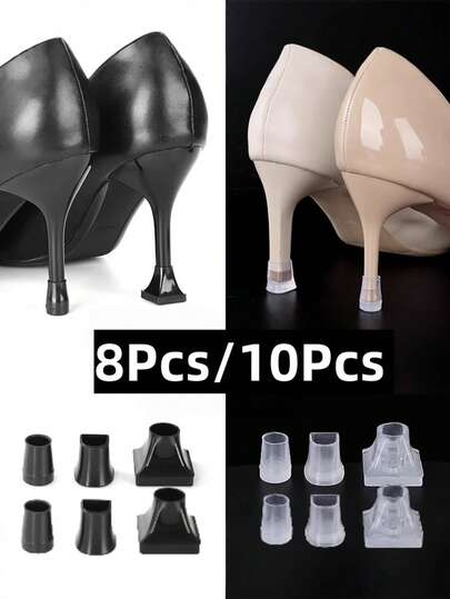 10个装混合款高跟鞋降噪保护套，防刮防滑鞋跟套，适用于厚薄鞋跟的替换配件，女士鞋履配件