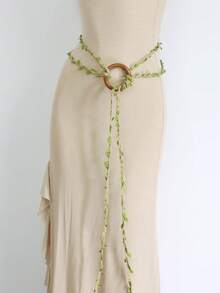 1 件加大码文艺复兴中世纪腰带，亚麻绿叶手工编织腰带，适用于 DIY 服装搭配集市 LARP 服装文艺复兴配饰万圣节