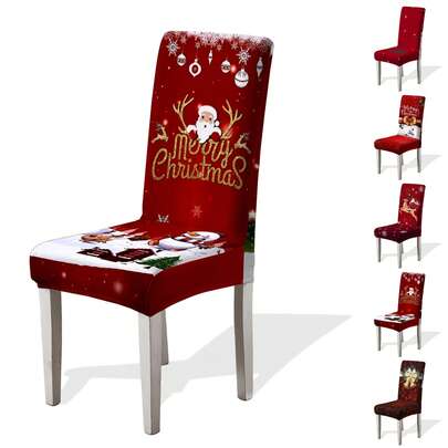 1/2/4/6 Pcs Christmas Print Fitted Chair Cover, Cartoon Holiday Decor Dustproof Stretch Full Cover Chair Protector Home Decor Halloween Decor Fall Decor Room Decor