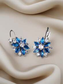 1 Pair Charming Blue Floral Pattern Women Clip On Earrings, Lightweight & Comfortable Design For All-Season Outfits Accessories