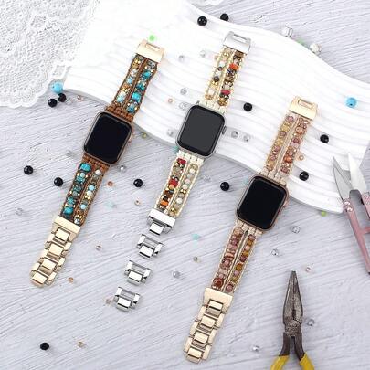 1pc Bands For Compatible With Apple Watch 38mm 40mm 42mm 44mm 41mm 45mm 46mm 49mm Ultra Watch Series 10 9 8 7 6 5 4 3 2, Gold Bohemian Style Bracelet Wristband Strap For Women Apple Watch Band