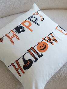 LCUHPCL 1pc Halloween Happy Halloween Cute Ghost And Jack Pumpkin 3D Embroidered Pillow Case, Home Decor Suitable For Living Room, Bedroom, Party, Sofa And Various Environments - Multicolor - View 9