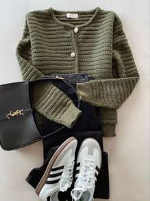 2025 Damen Herbst/Winter Neue Vintage Taschen Langarm Einreiher Lässig Jacke - Weicher Retro Lässig Eleganter Französischer Stil Strickjacke, geeignet für Ausflüge, Urlaub und Zuhause tragen