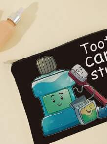1 Stück Spaß & Bildung Zahnpflege-Themen Leinwand Tasche/Beutel für junge Leute - "Zahnpflege-Utensilien" Stofftasche geeignet für Zahnbürste, Zahnpasta usw. - Spaßiges & informatives Design - Toll als Geschenk für Jungen, Mädchen, Erwachsene im Büro, Reiseaccessoires, Sommerurlaub, Rückkehr zur Schule, Schulsachen, Waschbeutel, wasserdichte Kulturtasche