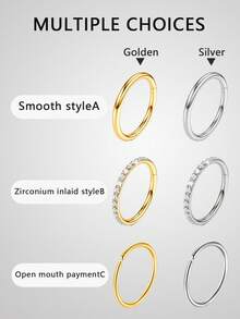 2 件/简约时尚 316L 不锈钢 16G/18G 镶嵌氧化锆鼻环，双隔膜环，镀金鼻环，鼻中隔，人体穿孔珠宝，有金色和银色可供选择，尺寸为 6mm/8mm/10mm/12mm