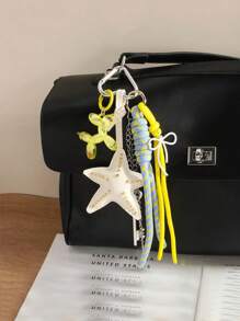 1 件互联网名人个性化 PU 皮革海星钥匙流苏气球狗多功能挂饰钥匙扣编织绳包吊坠礼物，适合作为礼物送给朋友汽车配件可爱哥特 Y2k