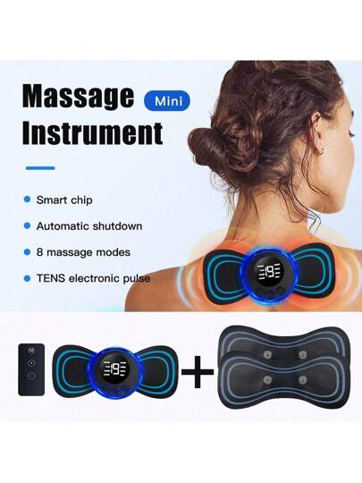 EMS 电动脉冲颈部按摩器，具有 8 种按摩模式和 19 种强度等级，深度放松，缓解肌肉紧张，1 个遥控器和按摩垫