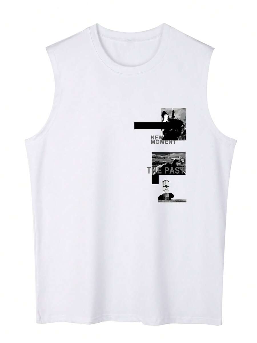 Plus Size Solid Color Crew Neck Sleeveless Casual Tank Top - White - View 1