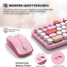 MOFII 人体工学 2.4G 无线键盘鼠标组合 68 键复古圆形键帽打字机键盘带静音按钮鼠标多媒体功能可爱键盘鼠标套装适用于 PC/笔记本电脑/台式机 - 灰色 - 粉色 - 查看 3