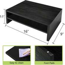 Soporte elevador de monitor de simple, organizador de almacenamiento de escritorio de oficina de 2 niveles de madera para laptop, computadora, negro