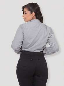 Women's Formal Shirt Premium Linen Structured Long Sleeve Shirt - 煙灰色 - 查看 6