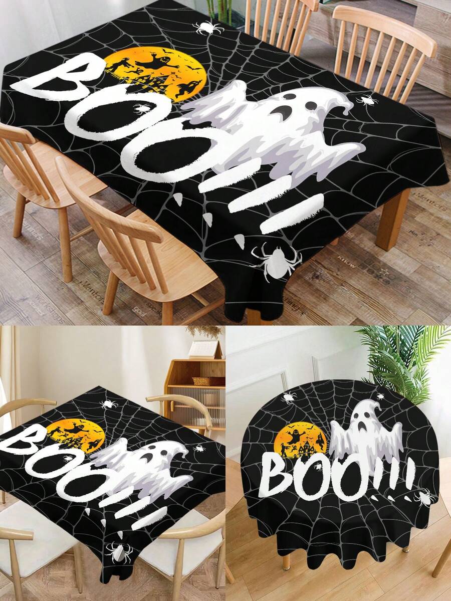 1 pezzo Tovaglia da tavola serie Ognissanti stampata, in poliestere rettangolare e rotonda, impermeabile, stampa digitale, adatta per soggiorno, uso domestico, tavolo da pranzo all'aperto, tavolo rotondo piccolo - Bianco e nero - Visualizzare 1