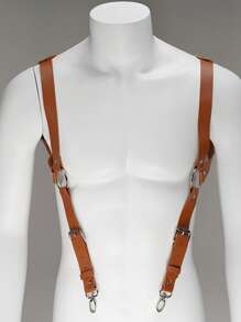 男士 PU 背心，配有可调节肩带和金属环，时尚塑身，适合所有体型，黑色 PU 恋物癖设备，打造独特风格和