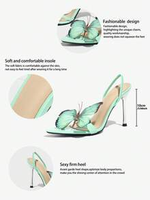 女士高跟凉鞋,时尚高端精致尖头凉鞋,带有 3D 彩虹蝴蝶装饰,舒适的纯色面料,性感裸色系带,适合户外、派对、T 台,优雅简约独特迷人奢华性感绿色高跟凉鞋, - 碧綠色 - 查看 5