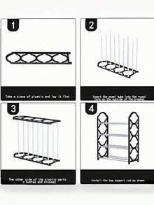 1 件 4 层鞋架收纳架，黑色带白色装饰，不锈钢和塑料 - 节省空间，易于组装，非常适合入口和走廊，多隔层设计，适合运动鞋和休闲鞋，鞋子收纳收纳架，实用架 - 彩色 - 查看 7