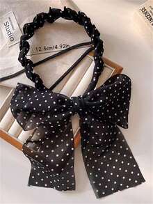 1pc/2pcs/3pcs Spring/Summer Elegant Polka Dot Bow Ribbon Headband, Ponytail Scrunchie, Headpiece Hair Accessories, Suitable For Dresses, Daily Outfits, Boho Chic ,Hair Hoop Hairband For Women
